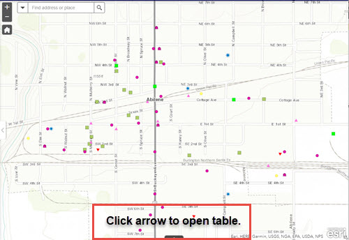 picture of map with several environmental interests with table arrow highlighted